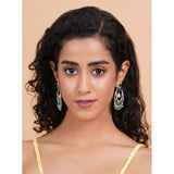 Green brass silver plated Chandbali earrings for women, delicate and stylish accessories