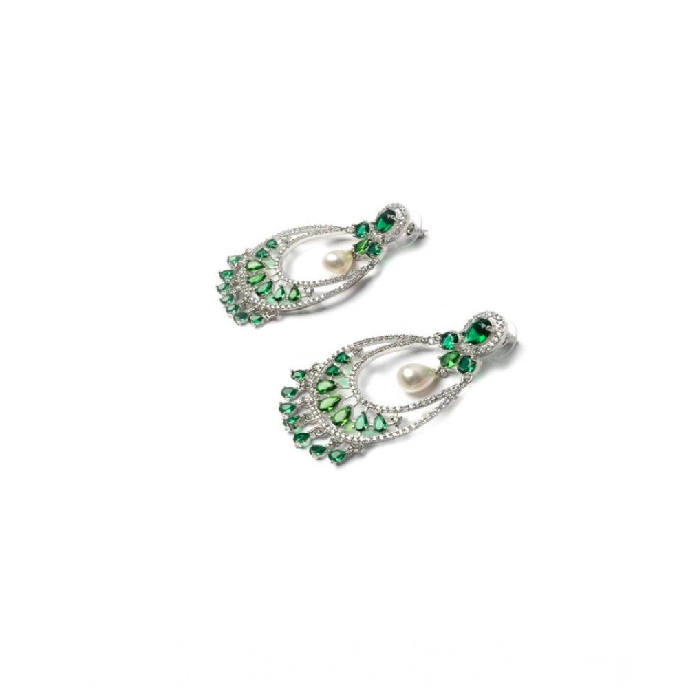 Green brass silver plated Chandbali earrings for women, elegant accessory on display