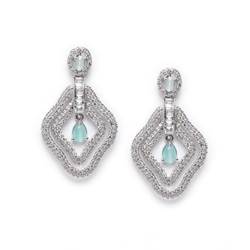 Women's brass silver plated drop earrings (turquoise) - stylish jewelry accessory for special occasions, keep dry and stored safely