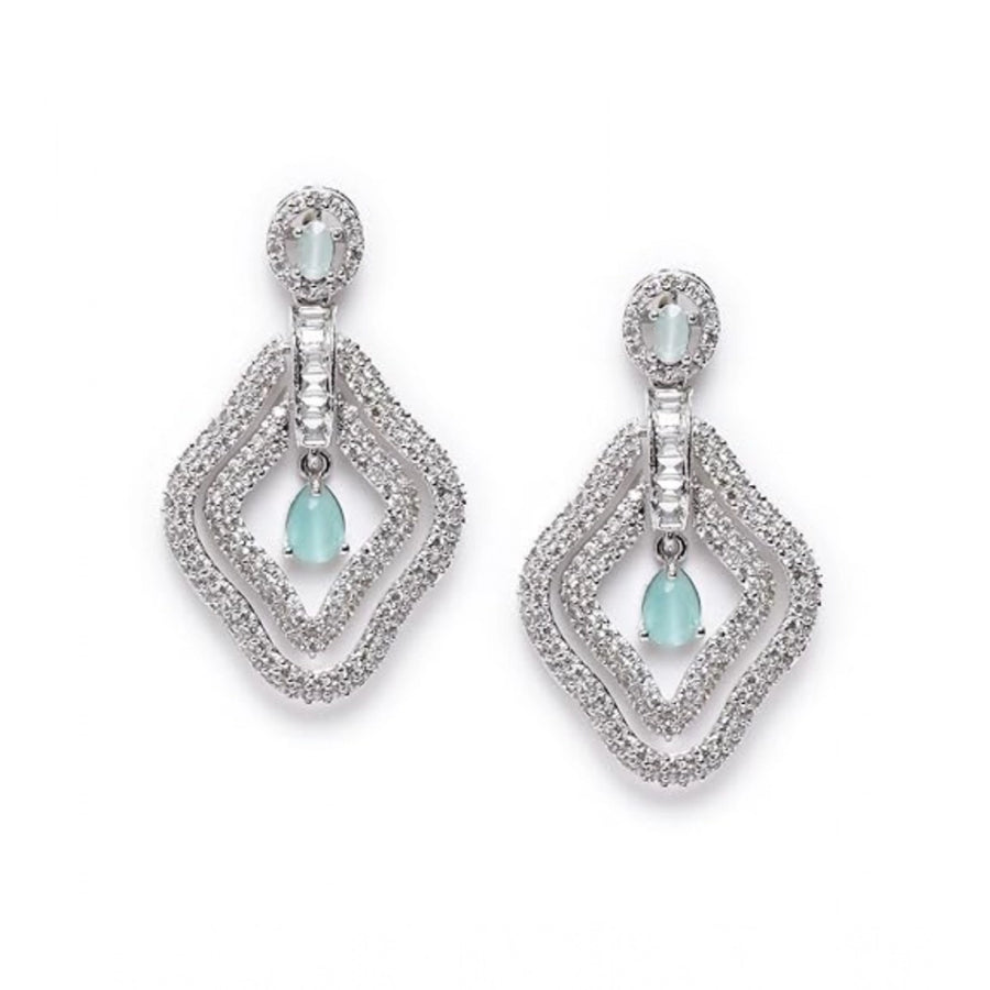 Women's brass silver plated drop earrings (turquoise) - stylish jewelry accessory for special occasions, keep dry and stored safely