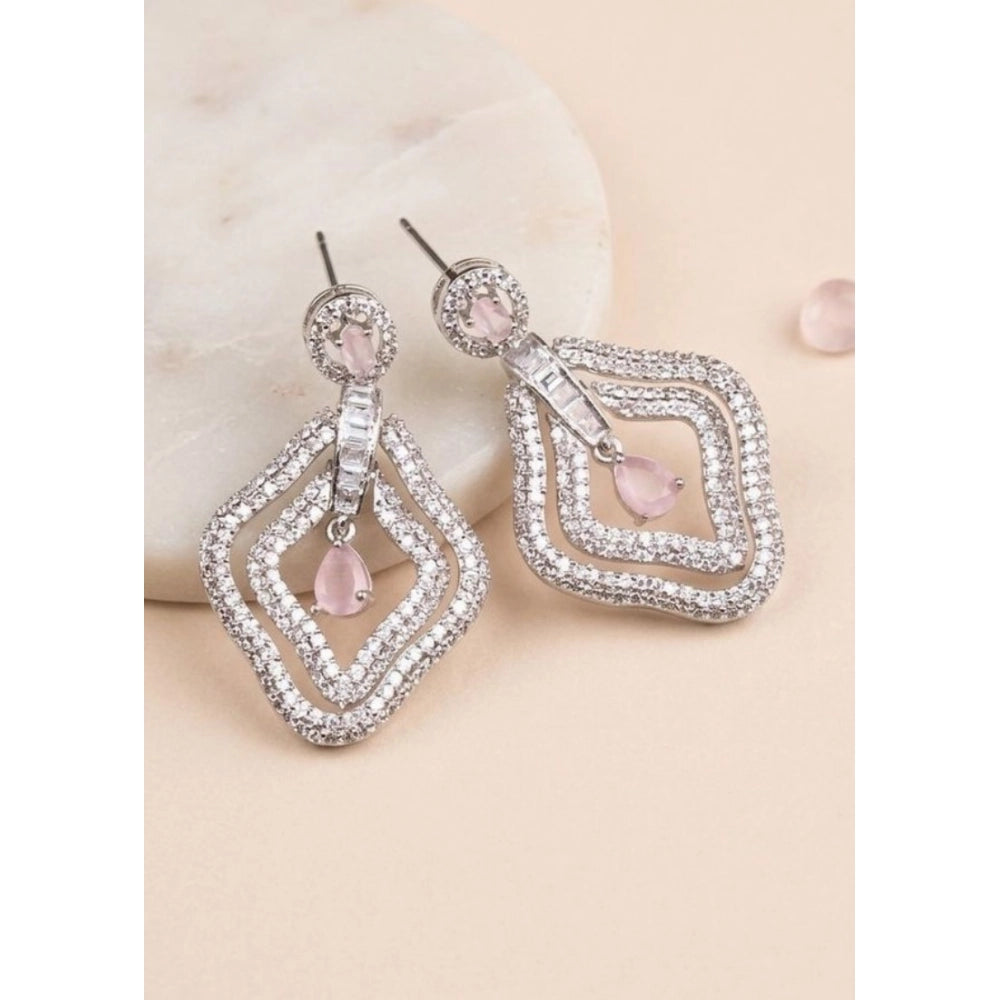 Women's pink brass silver-plated drop earrings, keep dry for best preservation