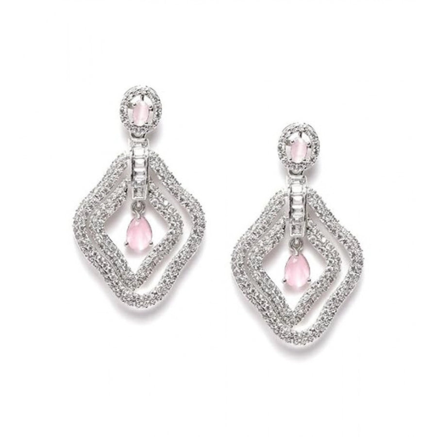 Women's pink brass silver plated drop earrings, wear with casual or formal outfits