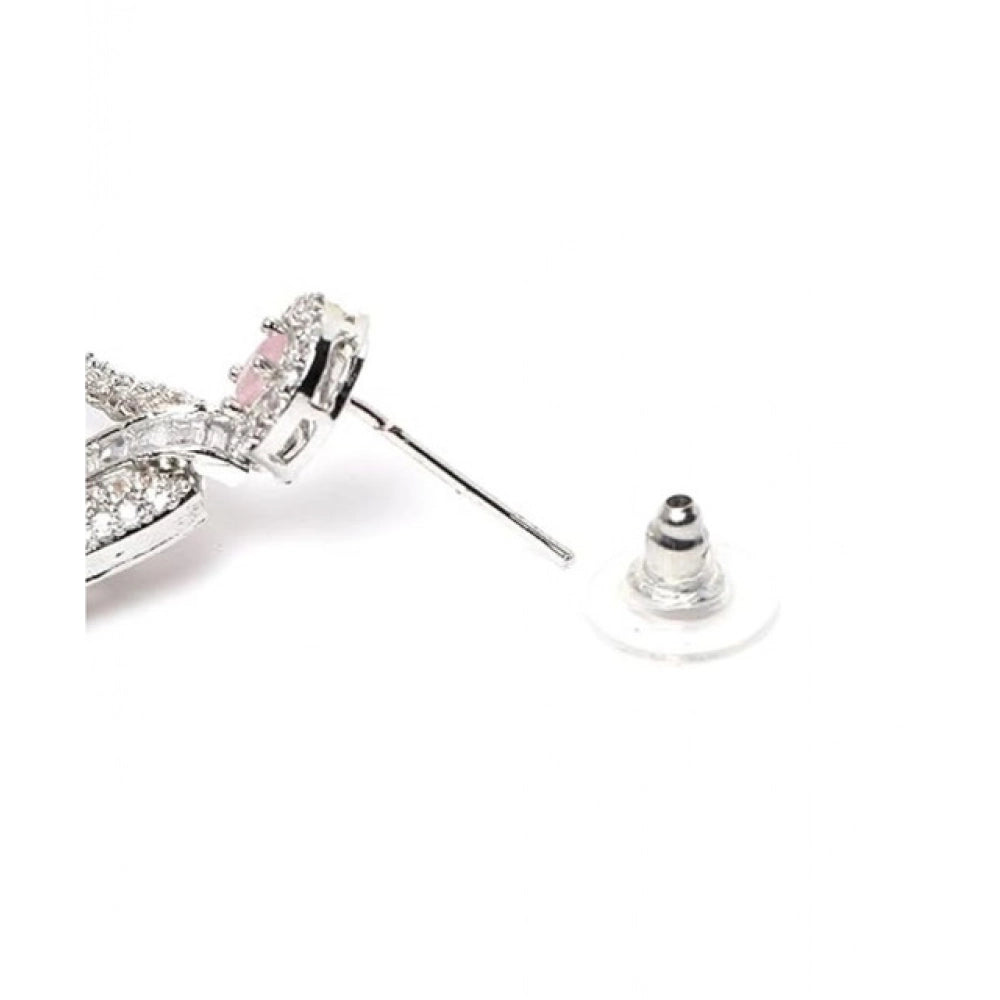 Pink brass silver plated drop earrings for women, stylish accessories for formal events
