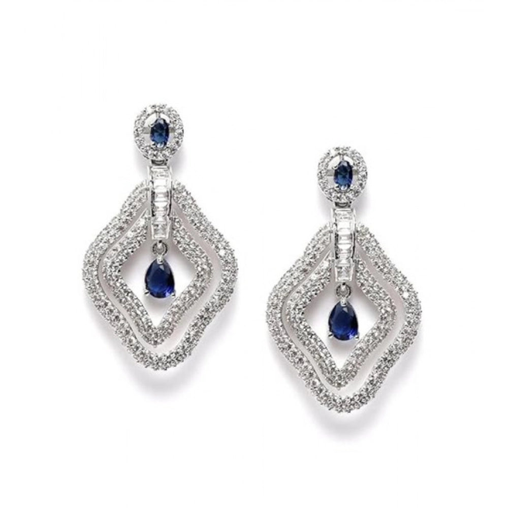 Women's blue brass silver plated drop earrings, keep dry and clean for lasting shine
