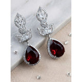 Red brass silver-plated drop earrings for women, elegant jewelry accessory on display