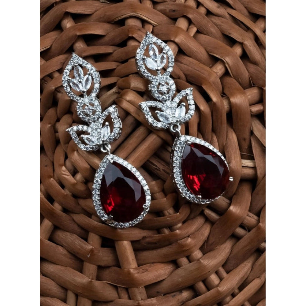 Red brass silver plated drop earrings for women, ideal for accessories collection
