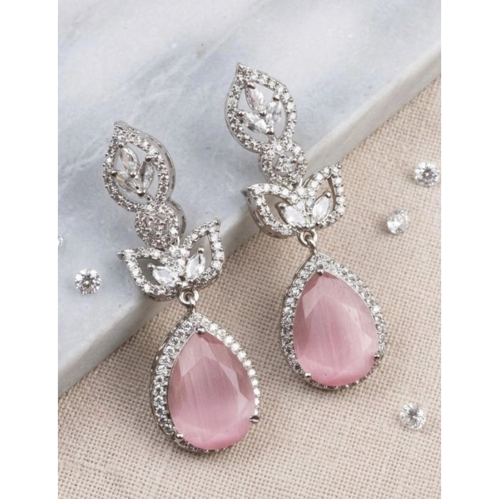 Women's pink brass silver plated drop earrings, stylish accessories for formal wear, keep dry and airtight