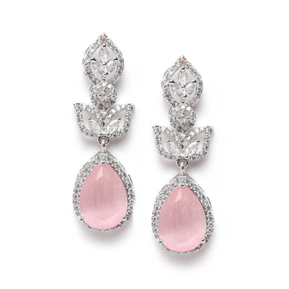 Women's pink brass silver-plated drop earrings, elegant accessory for special occasions, keep dry and airtight