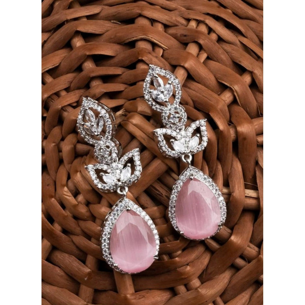 Pink brass silver plated drop earrings for women, suitable for formal events