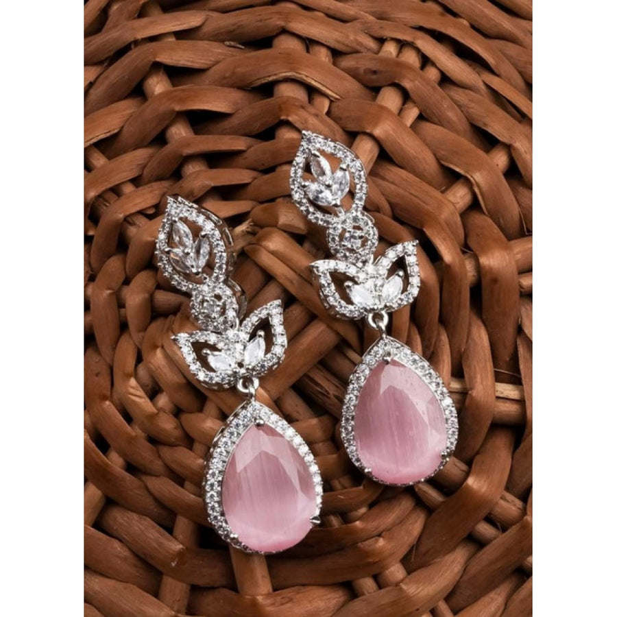 Pink brass silver plated drop earrings for women, suitable for formal events