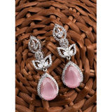 Pink brass silver plated drop earrings for women, suitable for formal events