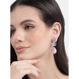Women's brass silver-plated drop earrings (pink), delicate jewelry accessory for special occasions
