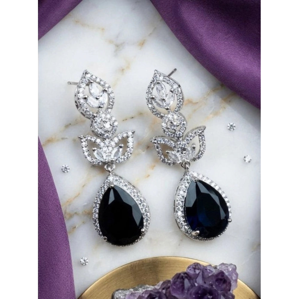Blue brass silver plated drop earrings for women, ideal accessory for formal events