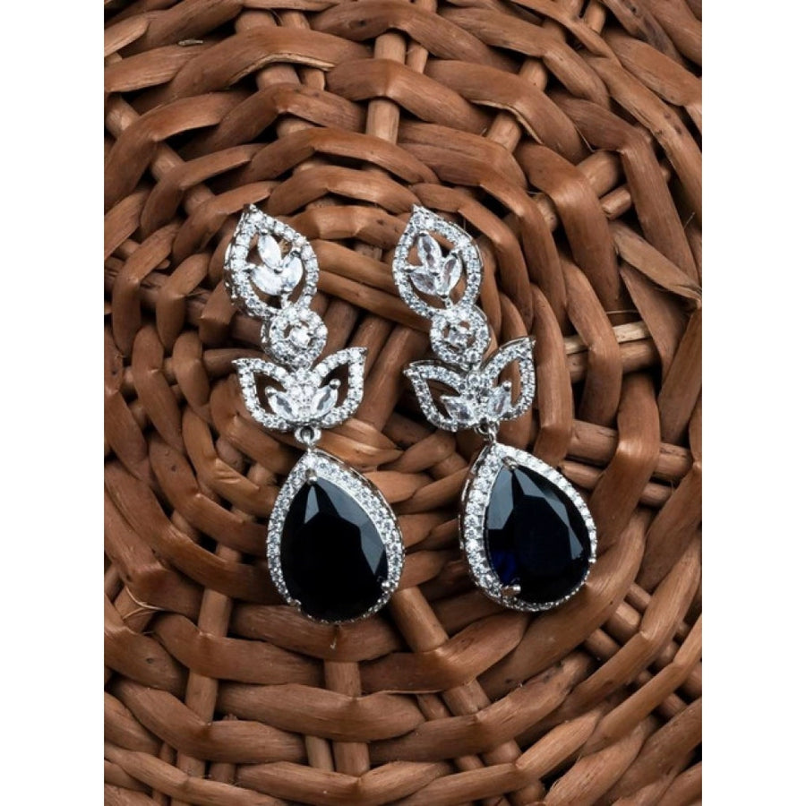 Blue brass silver-plated drop earrings for women, ideal for accessories collection, keep dry after use