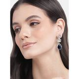 Women's blue brass silver plated drop earrings, keep dry and airtight storage