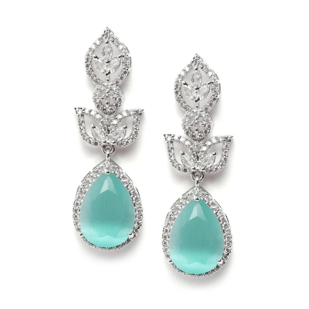 Women's turquoise brass silver plated drop earrings, perfect for accessorizing formal wear