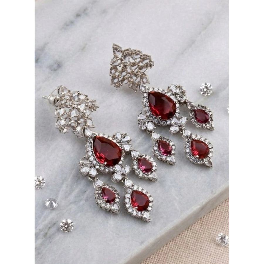 Red brass silver plated drop earrings, elegant accessory for women's jewelry collection