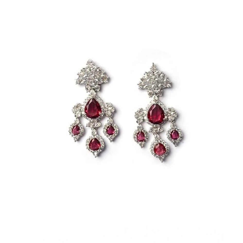 Red brass silver-plated drop earrings for women, delicate jewelry accessory