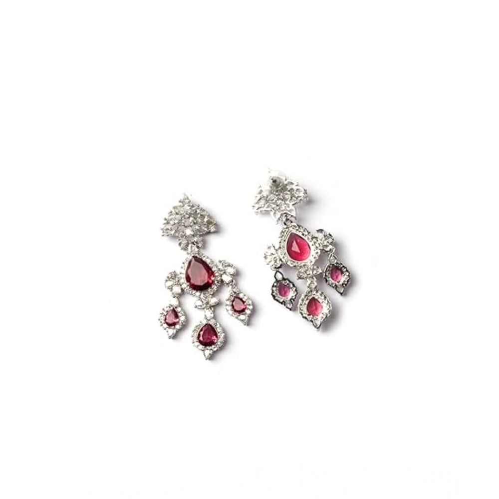 Red brass silver plated drop earrings for women, stylish accessory on display