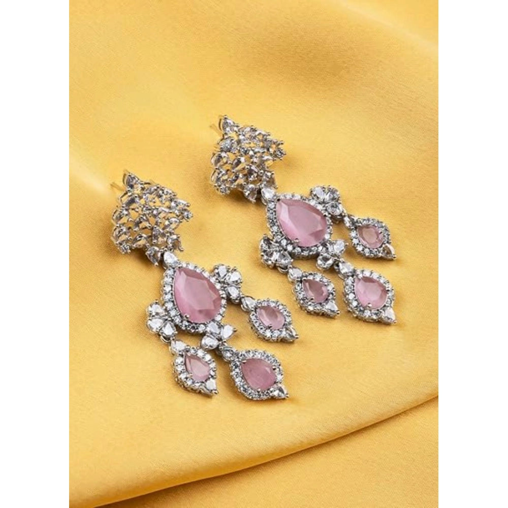 Pink brass silver-plated drop earrings for women, stylish accessory on display