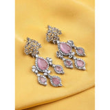 Pink brass silver-plated drop earrings for women, stylish accessory on display