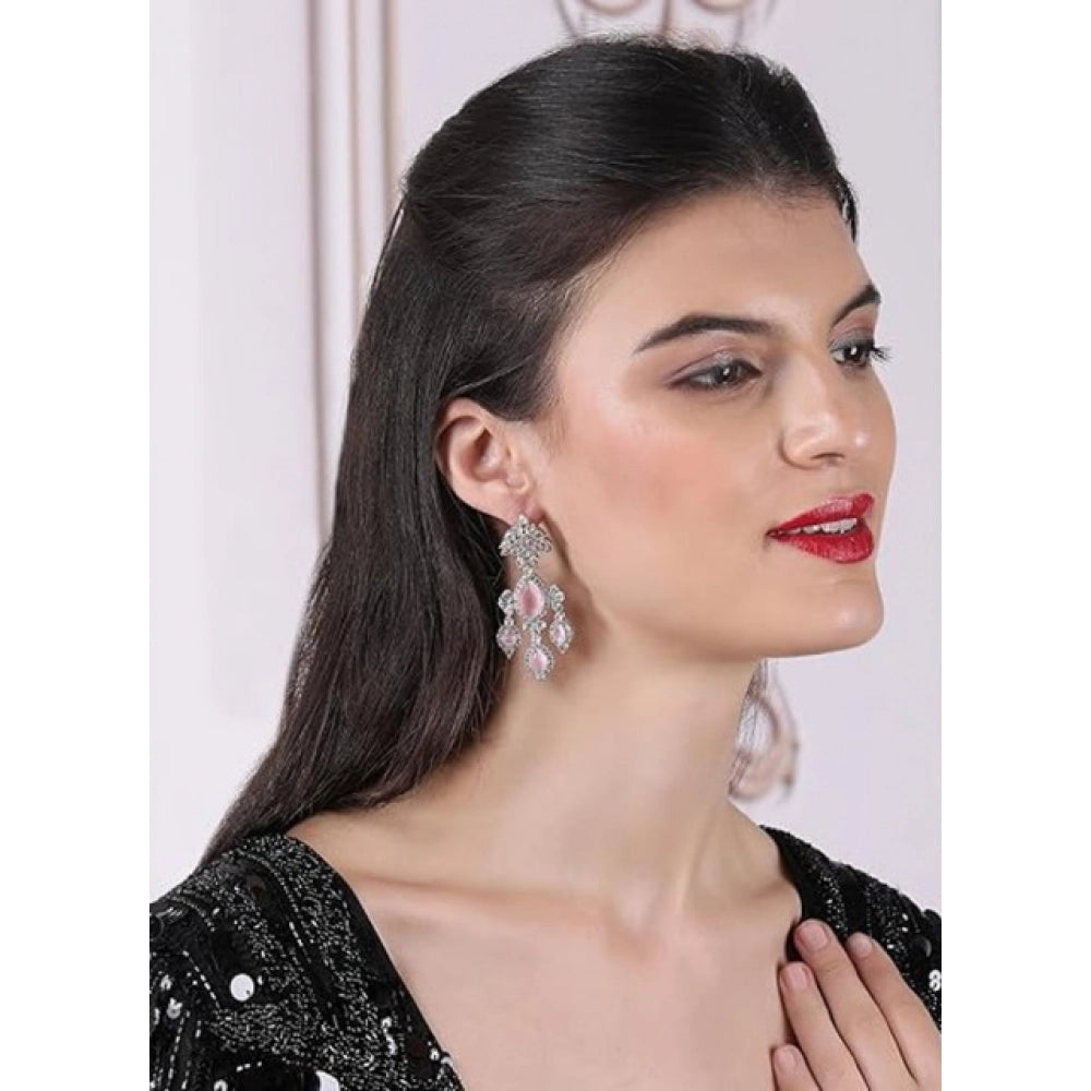 Pink brass silver plated drop earrings for women, ideal accessory for formal events