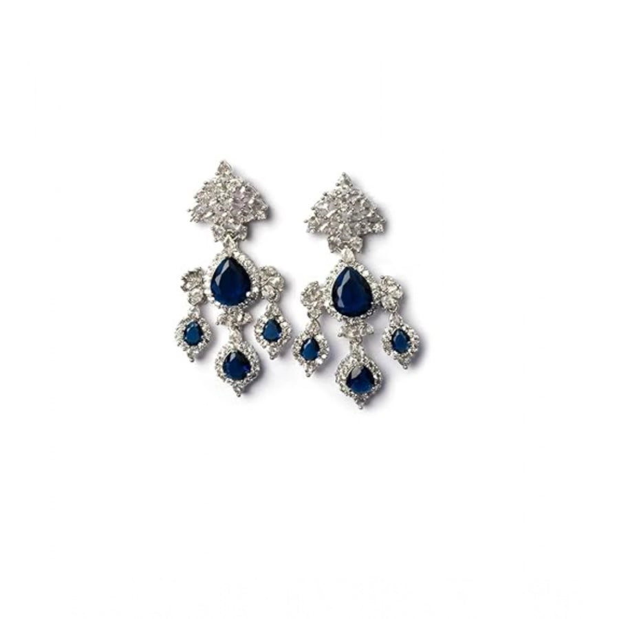 Women's blue brass silver-plated drop earrings, wear with ease and elegance