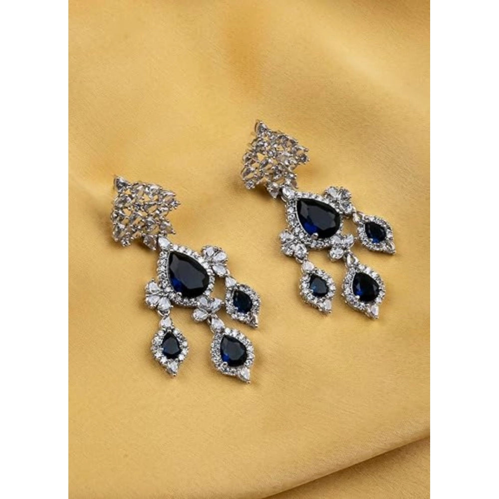 Blue brass silver plated drop earrings for women, keep dry for maintenance