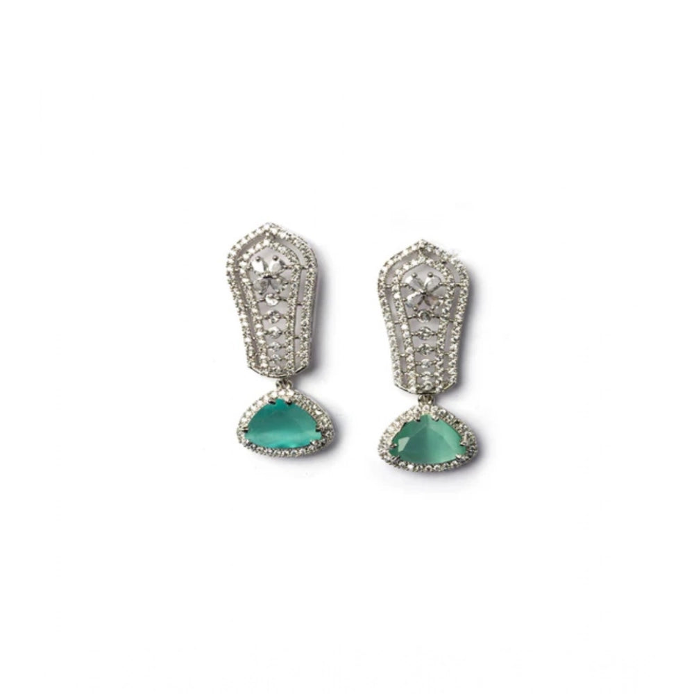 Women's brass silver plated turquoise drop earrings, keep dry and safe in storage