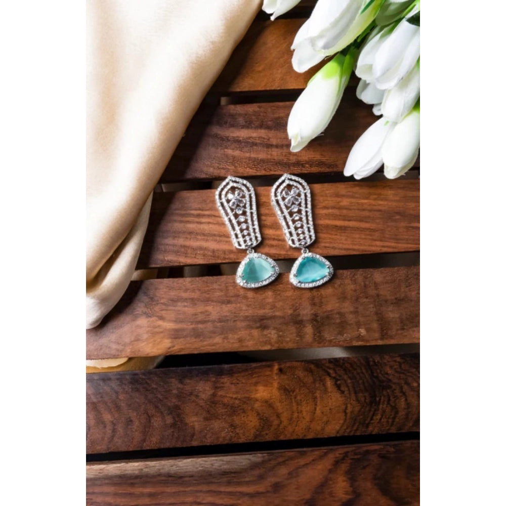 Turquoise brass silver plated drop earrings for women, jewelry accessory