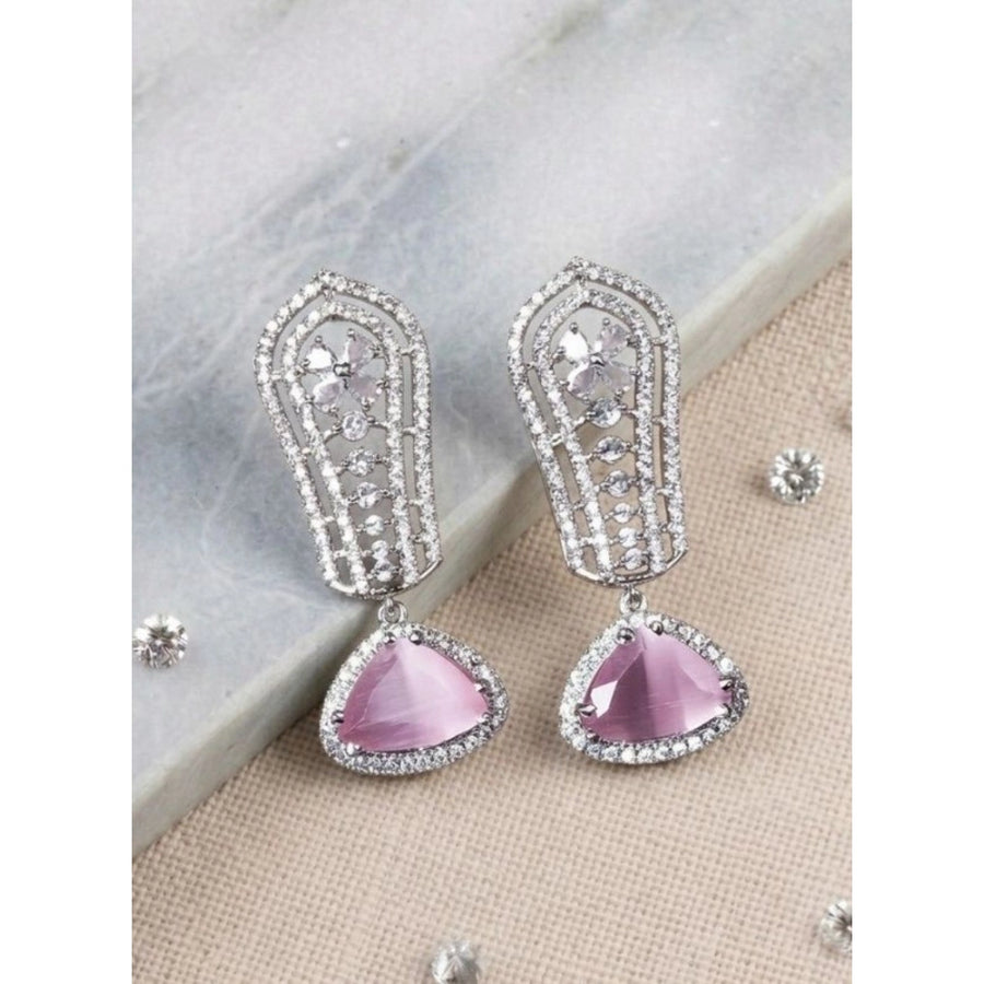 Pink brass silver plated drop earrings for women - stylish jewelry accessory