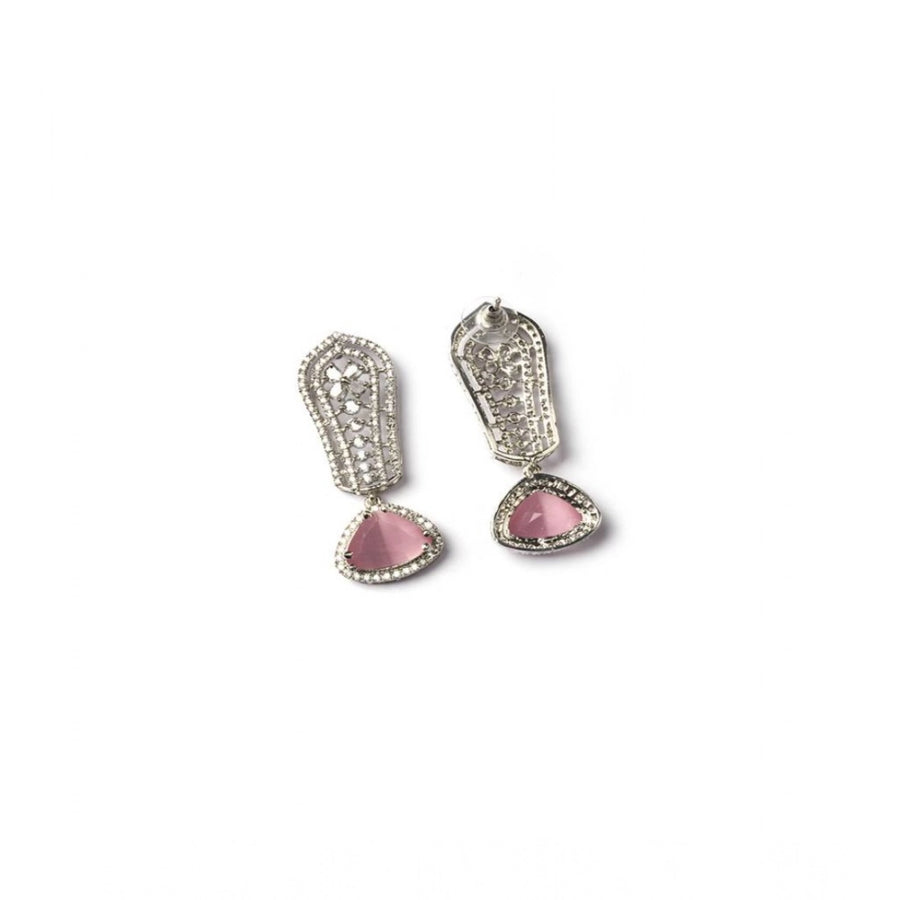 Pink brass silver-plated drop earrings for women, keep dry and avoid chemicals
