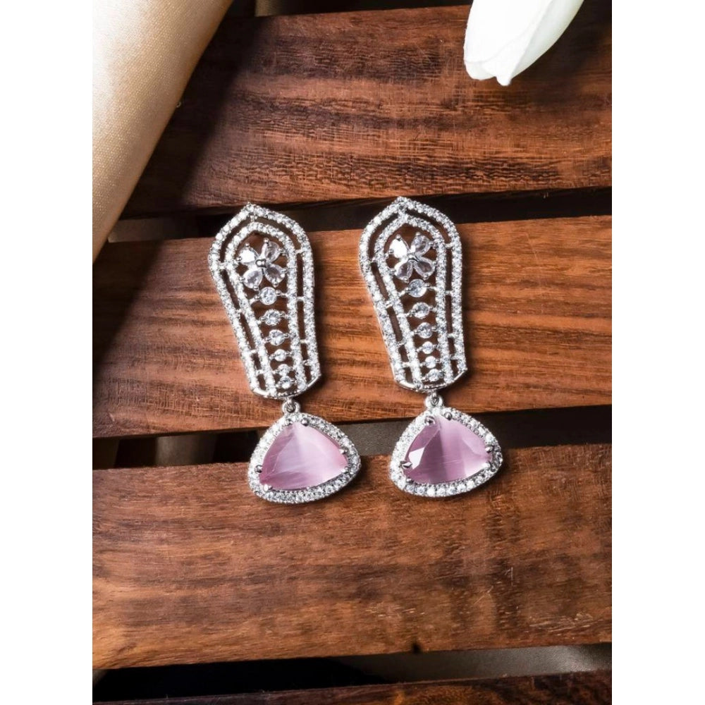 Pink brass silver plated drop earrings for women, jewelry accessory