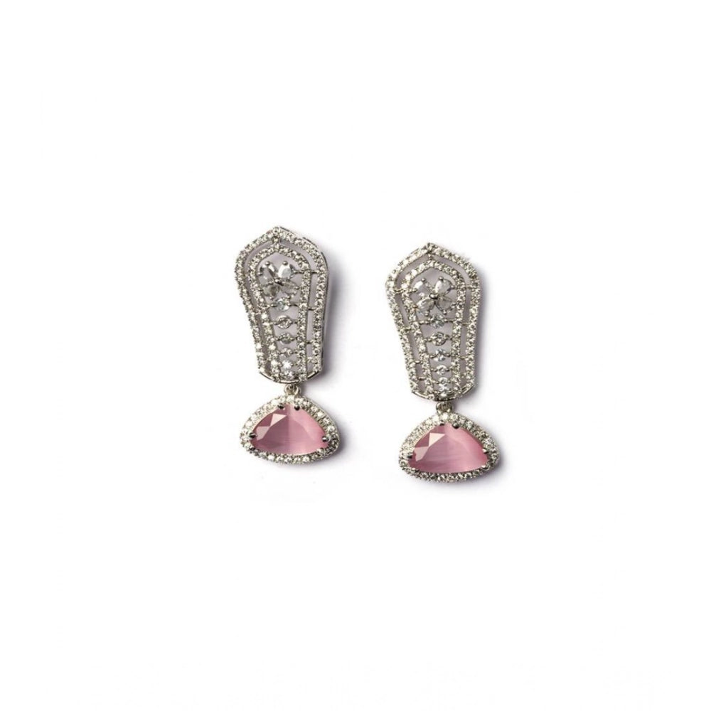 Women's pink brass silver plated drop earrings, elegant jewelry accessory for special occasions