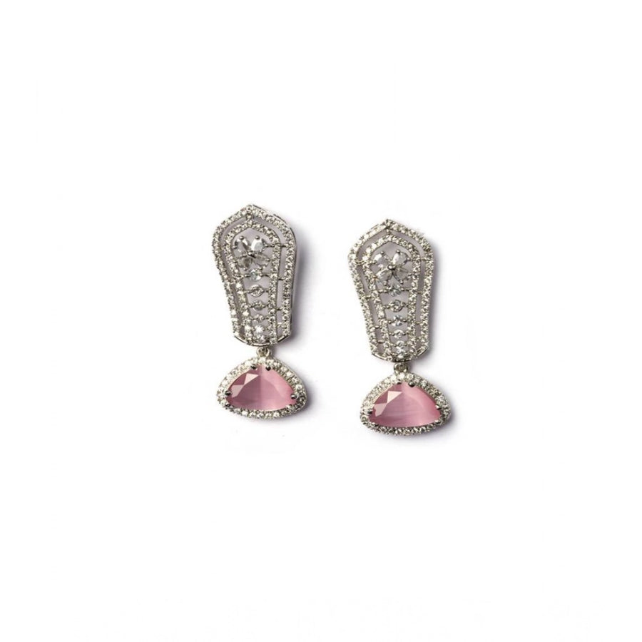 Women's pink brass silver plated drop earrings, elegant jewelry accessory for special occasions