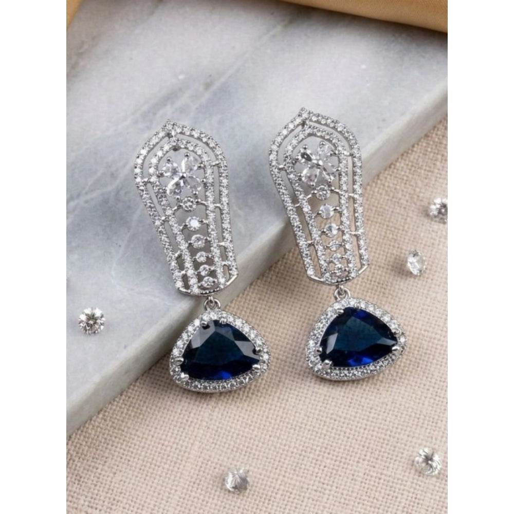 Blue brass silver plated drop earrings for women, accessorize elegantly