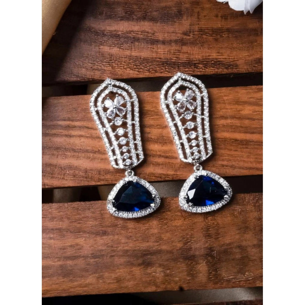 Blue brass silver plated drop earrings for women, avoid water and chemicals