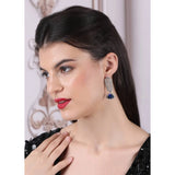 Blue brass silver plated drop earrings for women, delicate accessory on white background