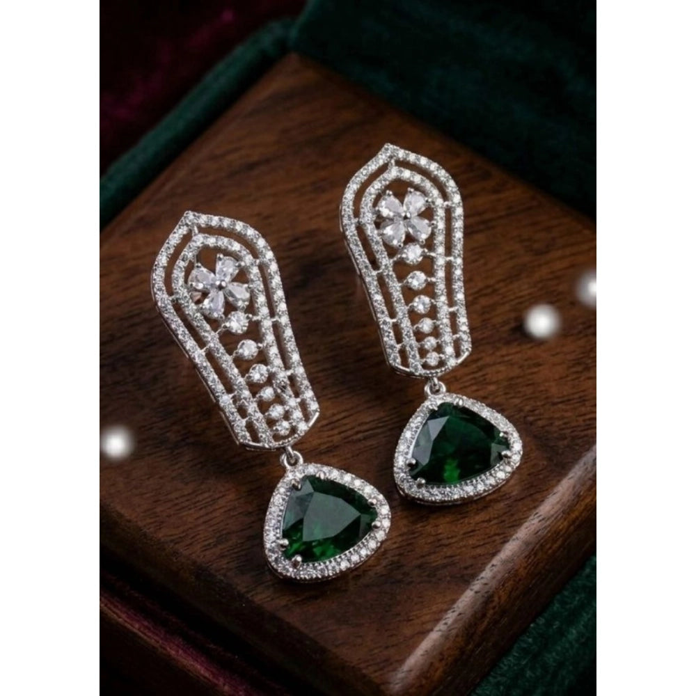 Green brass silver-plated women's drop earrings, store in dry, airtight box for care