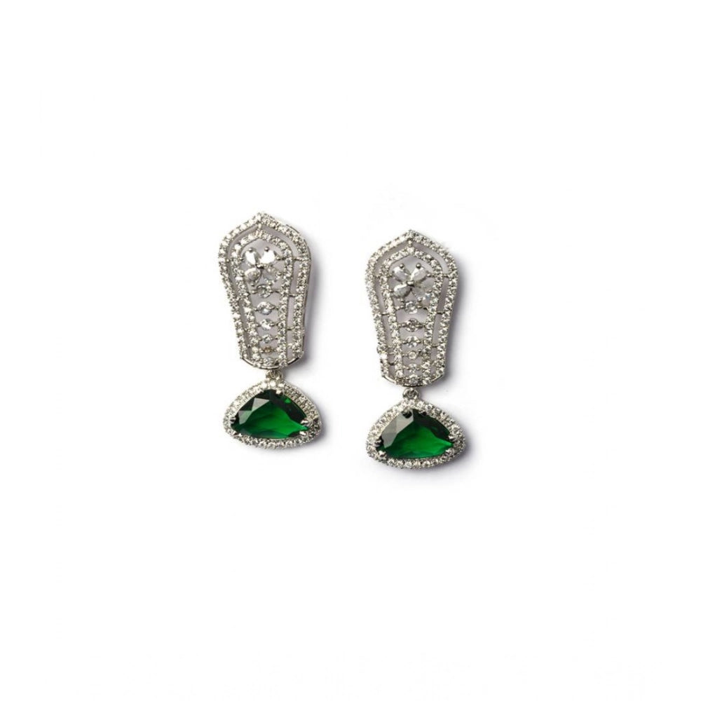 Green brass silver plated drop earrings for women, jewelry accessory