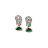 Green brass silver plated drop earrings for women, jewelry accessory