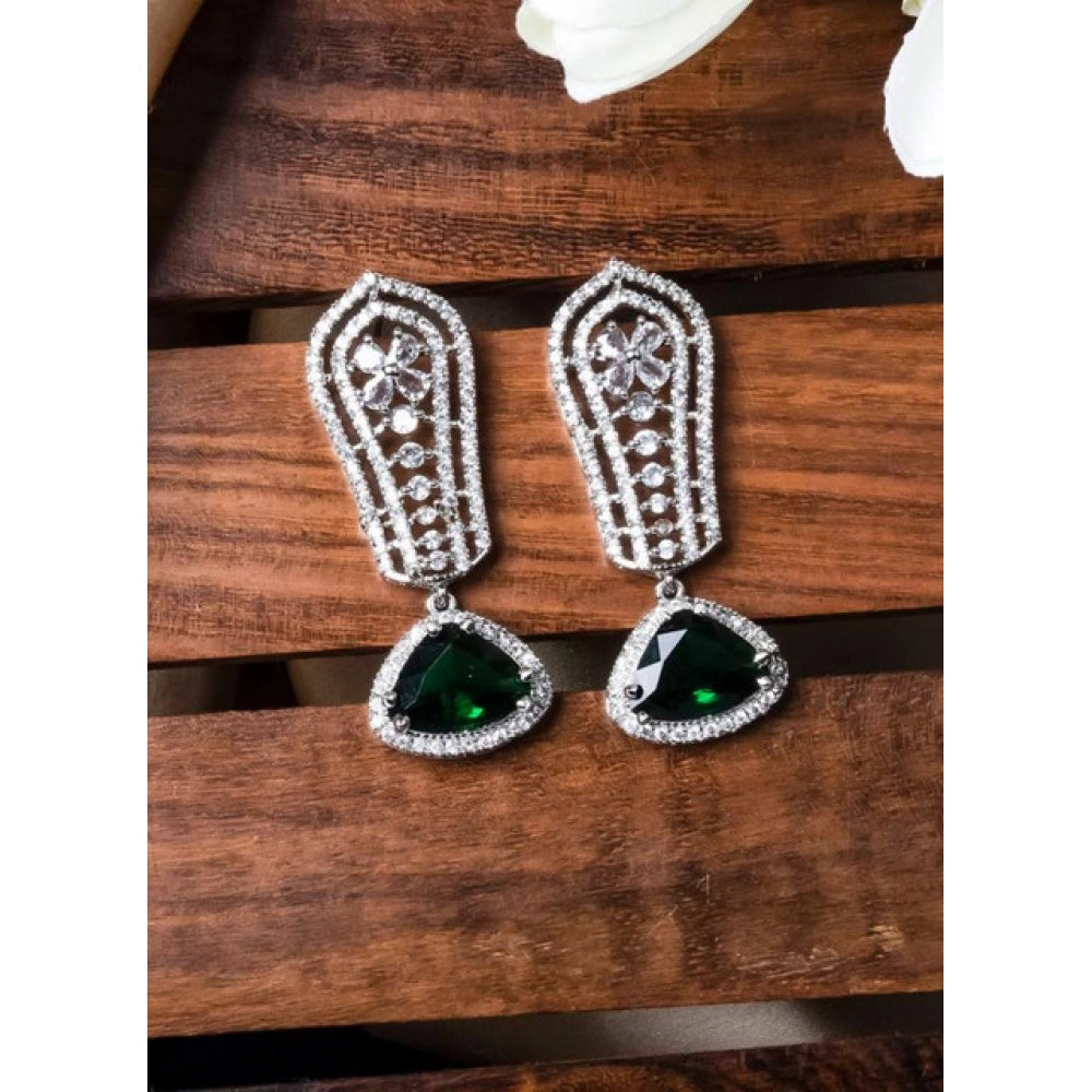 Green brass silver plated drop earrings for women, ideal for accessories collection