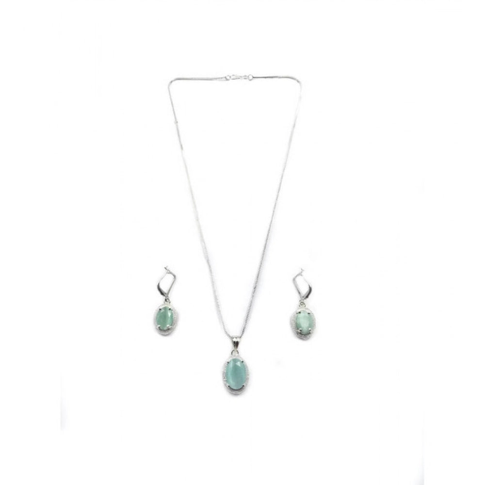 Turquoise brass silver-plated pendant set for women - jewelry accessory on display stand