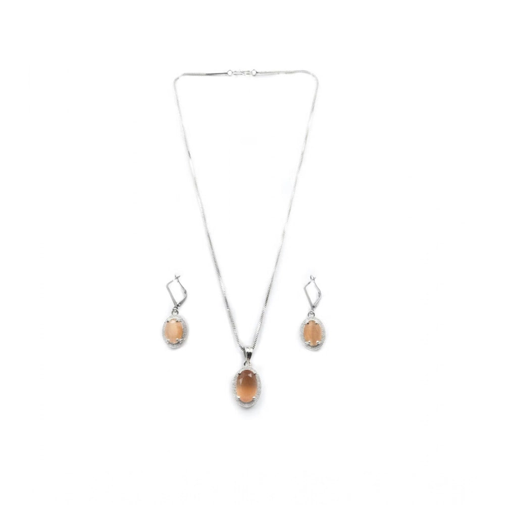Orange brass silver-plated pendant set for women, elegant jewelry accessory on display