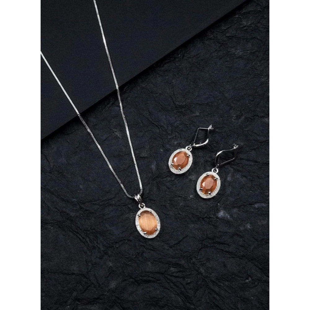 Orange brass silver plated pendant set for women, jewelry on display stand