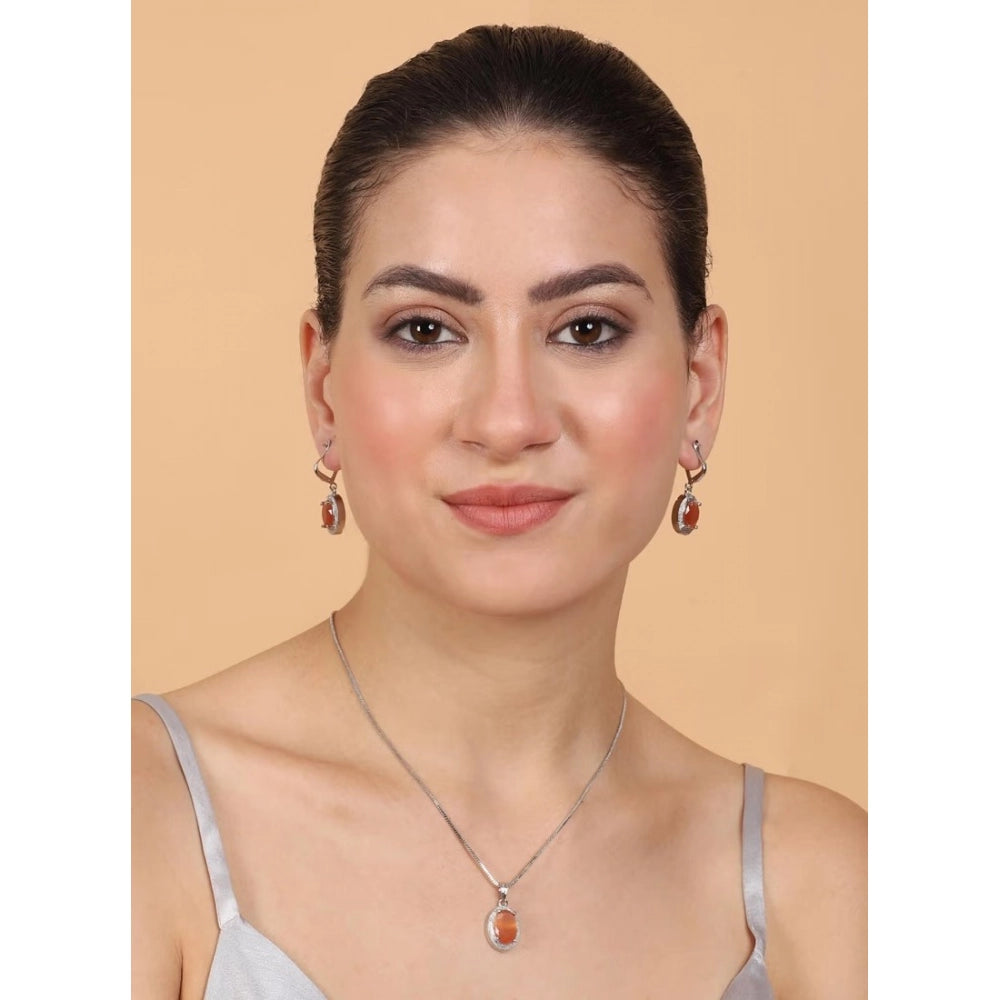 Orange brass silver-plated pendant set for women, elegant accessory on display