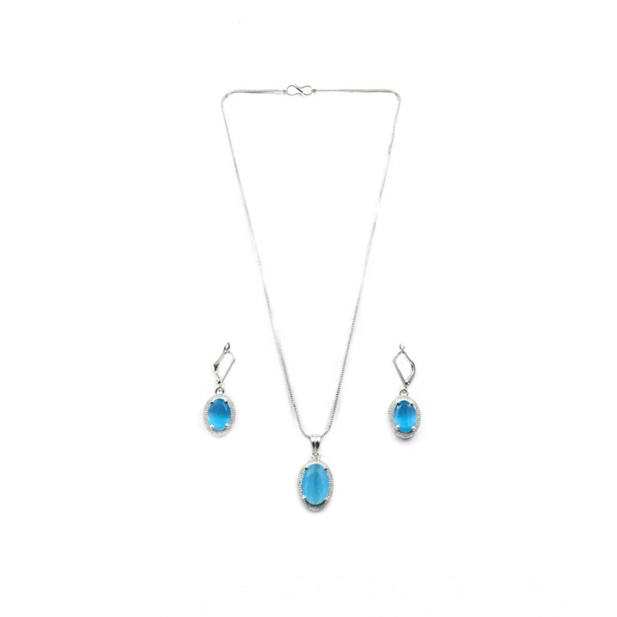 Blue brass silver-plated women's pendant set, elegant jewelry accessory on display