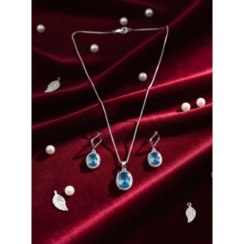 Blue brass silver plated pendant set for women, luxury jewelry accessory