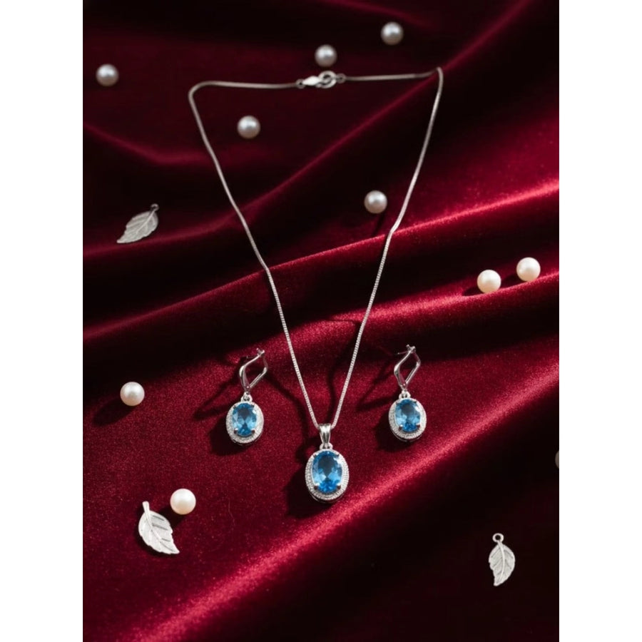 Blue brass silver plated pendant set for women, luxury jewelry accessory