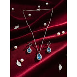 Blue brass silver plated pendant set for women, luxury jewelry accessory